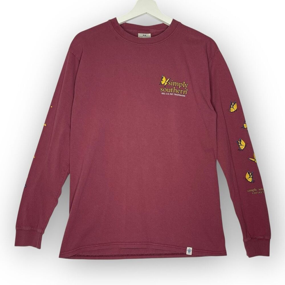 Simply Southern Red Maroon Butterfly Long Sleeve T-shirt Women’s Size Medium
